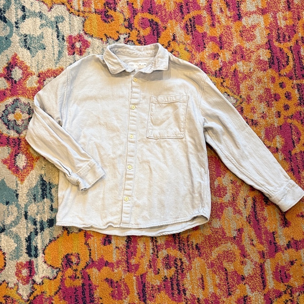 Zara Cream Kids Button-Down Shirt - Picture 1 of 5